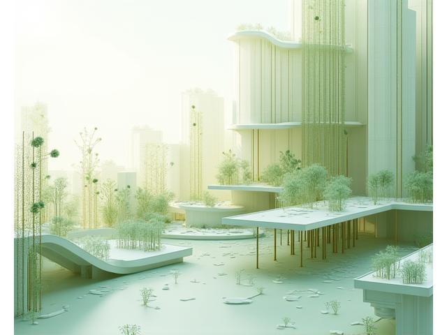 Architectural drawing overlayed with natural patterns illustrating biomimicry and holistic design